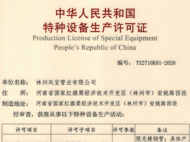 Production License of Special Equipment People's Republic of China